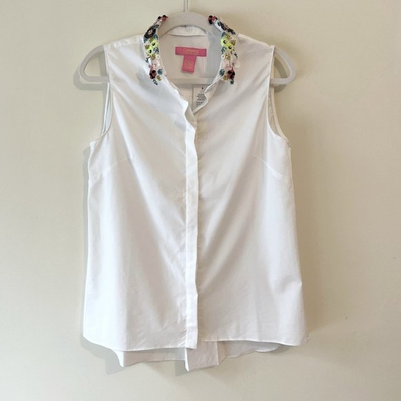 NEW! CATHERINE MALANDRINO Sleeveless Sequin Collar Top, Blouse, Size S - Picture 4 of 15